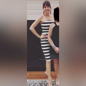 Express strapless pencil dress.  Black & white stripes.  Worn once.
